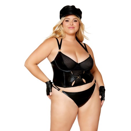 Bustier noir wetlook grande taille et string assorti