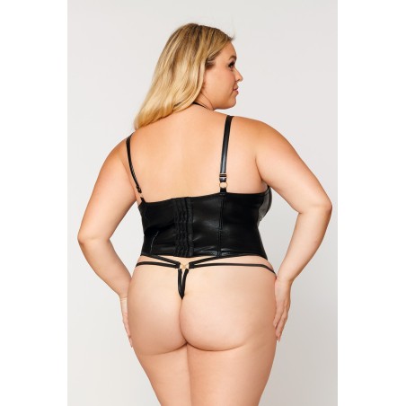 Bustier noir wetlook grande taille et string assorti