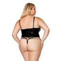 Bustier noir wetlook grande taille et string assorti