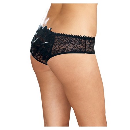 Panty taille basse noir grande taille ouvert froncé au dos