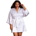 Ensemble grande taille nuisette string et kimono en satin blanc