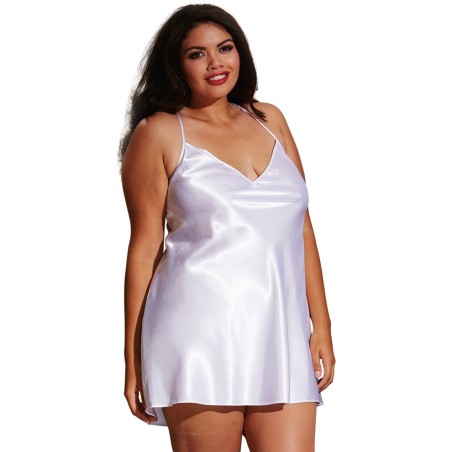 Ensemble grande taille nuisette string et kimono en satin blanc