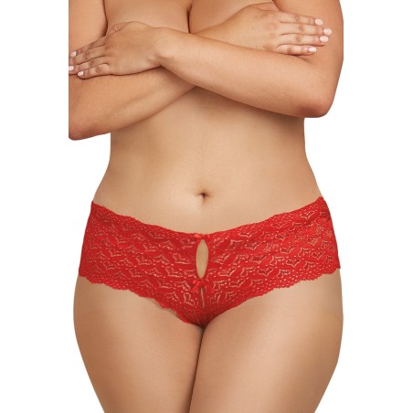 Shorty rouge grande taille de dentelle ouvert et ajouré sur les fesses forme coeur - DG1442XRED