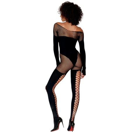 Bodystocking manches longues effet body et bas noir