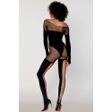 Bodystocking manches longues effet body et bas noir