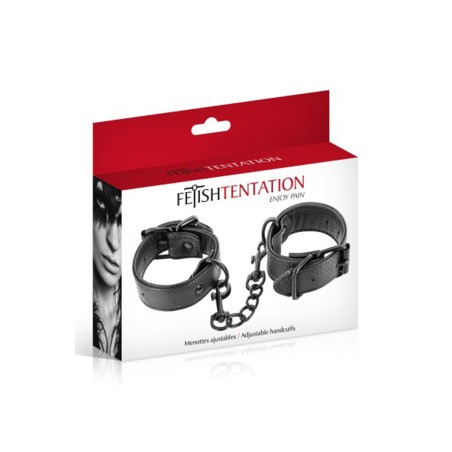 Menottes simili cuir noir ajustables Fetish Tentation