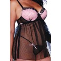 Babydoll transparente et string assorti grande taille