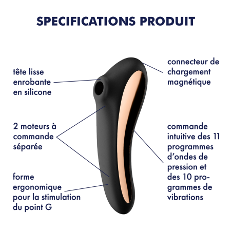 2 en 1 Stimulateur de clitoris et vibromasseur connecté USB noir - Dual Kiss - Satisfyer