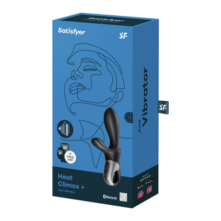 Vibromasseur rabbit noir USB, chauffant et connecté Heat Climax  Satisfyer