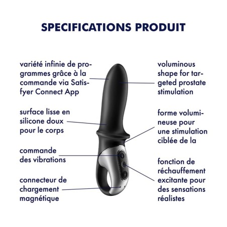 Vibromasseur noir USB, chauffant et connecté Hot Passion Satisfyer