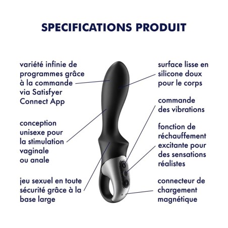 Vibromasseur noir chauffant, connecté Heat Climax