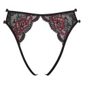 Culotte ouverte en fine dentelle florale rouge et noire