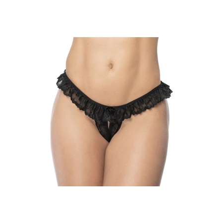 Culotte ouverte noire avec froufrou en dentelle