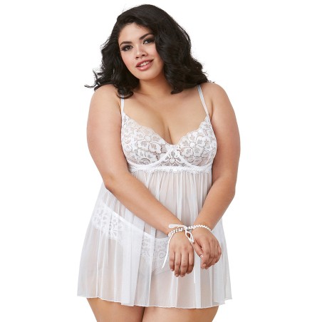 Nuisette en dentelle extensible blanche grande taille