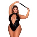 Body en similicuir grande taille extensible avec col clouté et fouet