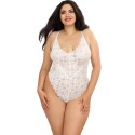 Body string grande taille blanc échancré dentelle avec jupe de maille transparente amovible