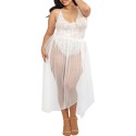 Body string grande taille blanc échancré dentelle avec jupe de maille transparente amovible