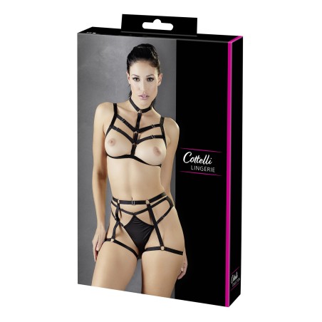 Ensemble soutien-gorge harnais et string porte-jarretelles