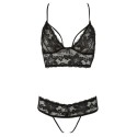 Ensemble en dentelle noire et string ouvert