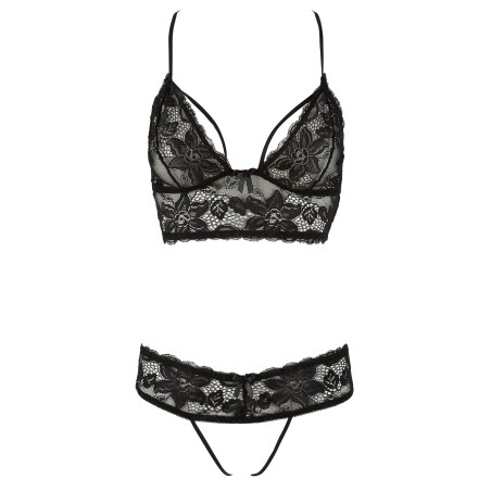 Ensemble en dentelle noire et string ouvert