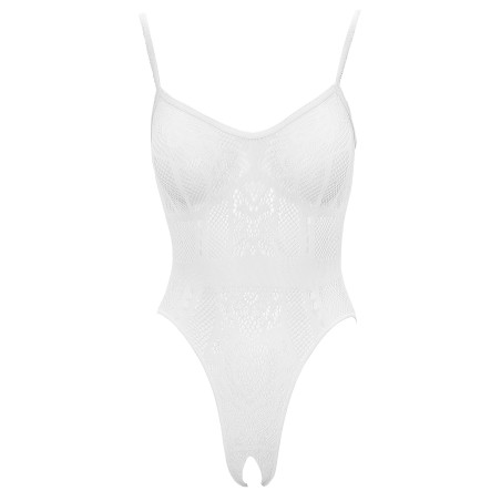 Body string en résille transparente et dentelle blanche