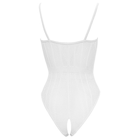 Body string en résille transparente et dentelle blanche