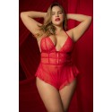 Body rouge grande taille style babydoll et string