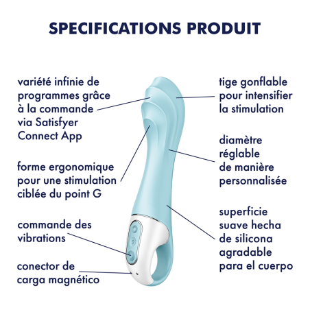 Vibromasseur gonflant connecté bleu USB Air Pump Vibrator 5 Satisfyer - CC597802