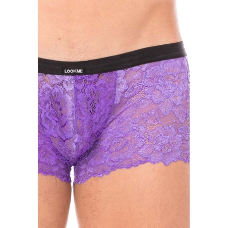 Mini-Pant violet en dentelle et simili cuir