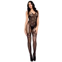 Bodystocking noir effet body jarretelles dentelle résille avec multiples bretelles