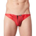 Slip brief rouge sexy transparent et similicuir