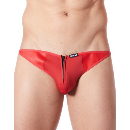 Slip brief rouge sexy transparent et similicuir