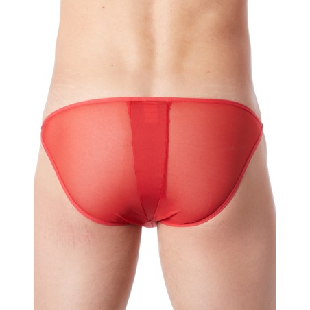 Slip brief rouge sexy transparent et similicuir