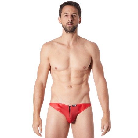 Slip brief rouge sexy transparent et similicuir