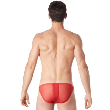 Slip brief rouge sexy transparent et similicuir