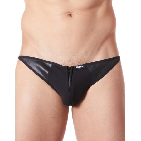 Slip brief noir sexy transparent et similicuir