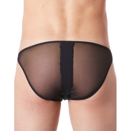 Slip brief noir sexy transparent et similicuir