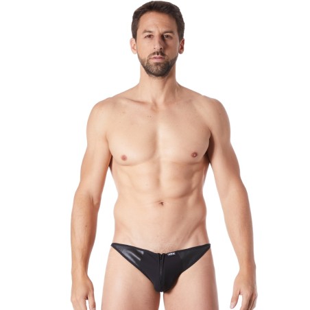 Slip brief noir sexy transparent et similicuir