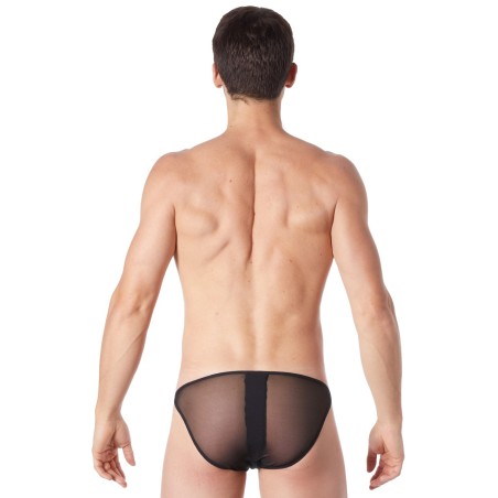 Slip brief noir sexy transparent et similicuir