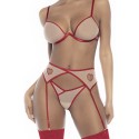 Ensemble lingerie sexy trois pièces chair et rouge - MAL8819NRE