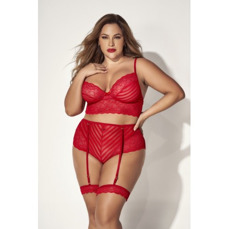 Ensemble lingerie, grande taille, deux pièces en dentelle rouge  - MAL8815XRED