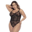 Body noir, grande taille, en résille et dentelle et laçage dans le dos - MAL8800XBLK