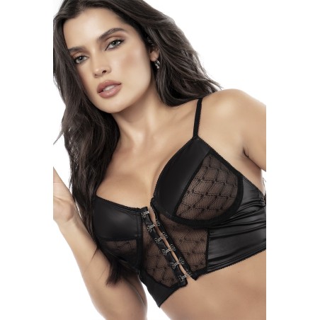 Bustier résille et Weet look noir et culotte - MAL8778BLK