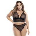 Soutien-gorge, string et jupe, grande taille, résille noire - MAL8776XBLK