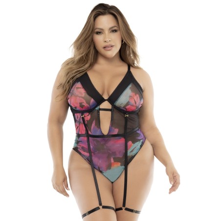 Body noir, grande taille, imprimé fleurs exotiques - MAL8774XPRT