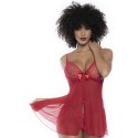 Babydoll en dentelle et résille rouge ouvert sur le devant - MAL7501RED