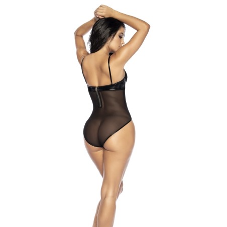 Body noir en Weet Look et résille   - MAL2732BLK