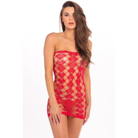 Robe motif cœur,  en résille rouge - REN7075-RED