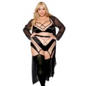 Ensemble grande taille avec Soutien-gorge, jupe porte-jarretelles, string  - DG13377XBLK