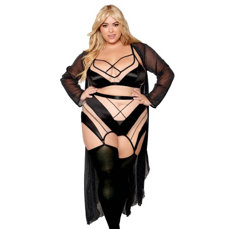 Ensemble grande taille avec Soutien-gorge, jupe porte-jarretelles, string  - DG13377XBLK